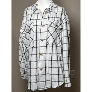 NEW Ashley Plaid Shacket Womens M Button Overshirt Cotton Blend White Black
